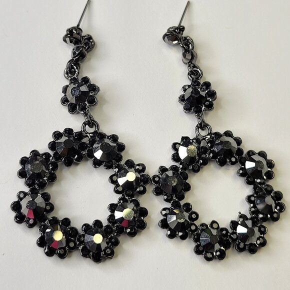 Black Crystal Statement Earrings Black Drop and Dangle Earrings - Picture 2 of 10